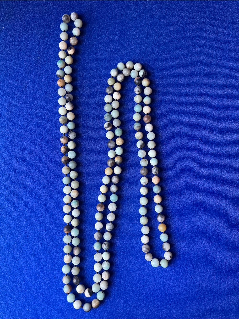 Knotted Matte Amazonite Bead Necklace in Soft Blue, Cream & Tan - Unbranded